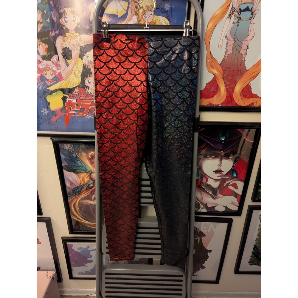 Castle Corsetry Mermaid Black and Red Split Leg Leggings Sz M